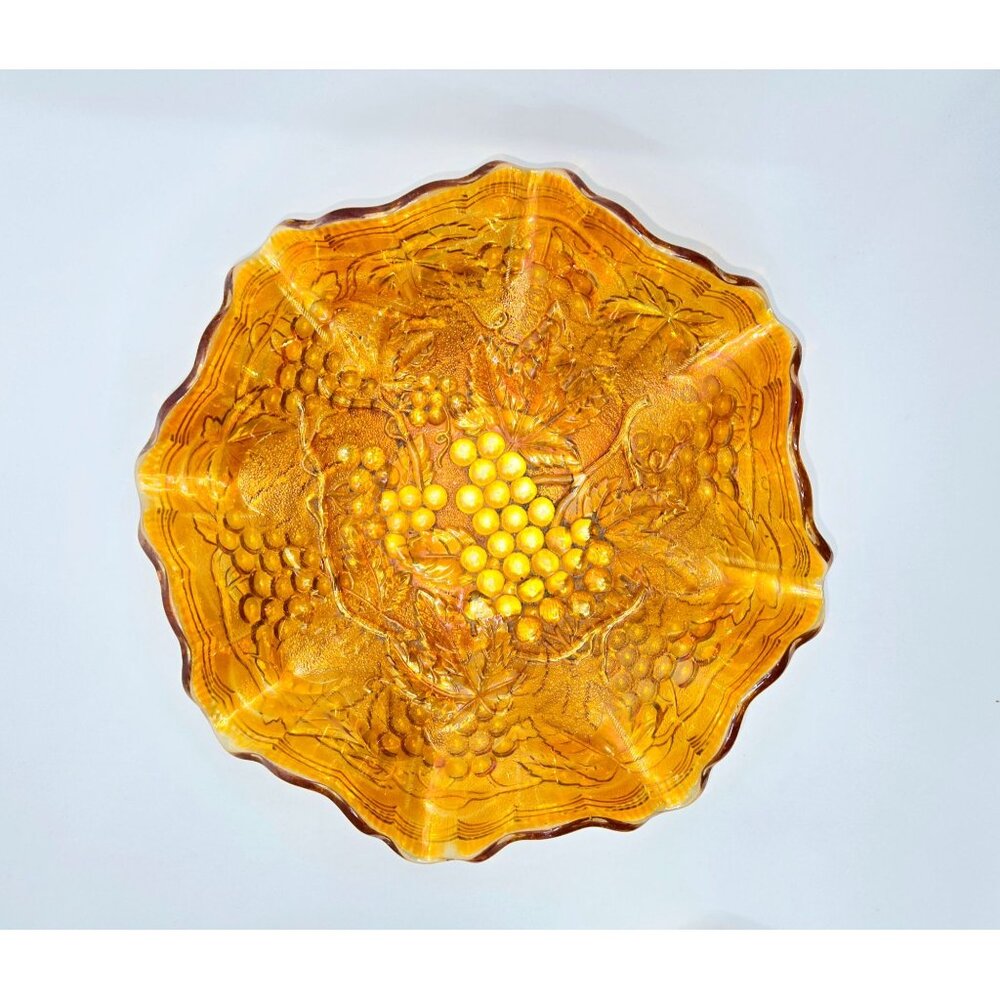 Imperial Glass Marigold Pressed grapes pattern scalloped bowl
